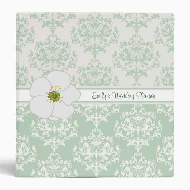 Mint Green Damask Wedding Planner Binder (Front)