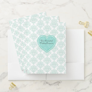 Mint Green Damask Wedding Planner Pocket Folders