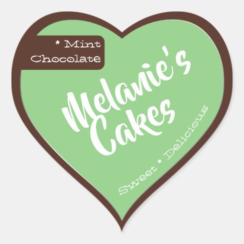 Mint Green Dark Brown Custom Bakery Cake Packaging Heart Sticker