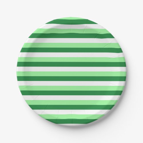 Mint Green Dark Green and White Stripes Paper Plates