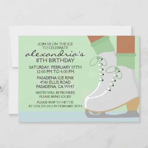 Mint Green Dark Skin Skate Laces Ice Skating Party Invitation