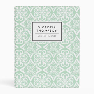 Mint Green Decorative Arabic Tile Pattern Mini Binder
