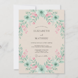 Mint Green Delicate Floral Wedding Invitation