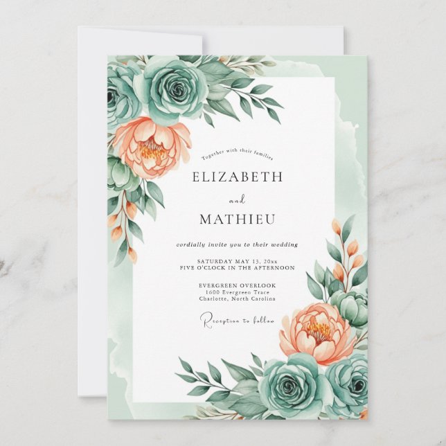 Mint Green Delicate Spring Wedding Invitation (Front)