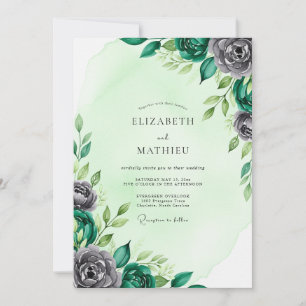 Mint Green Distinguished Botanical Wedding Invitation
