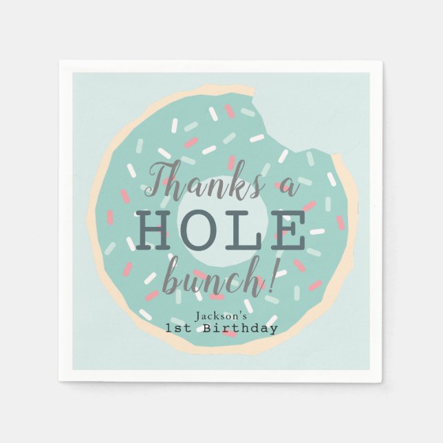 Mint Green Donut Boy's Birthday Thank You Napkins (Front)