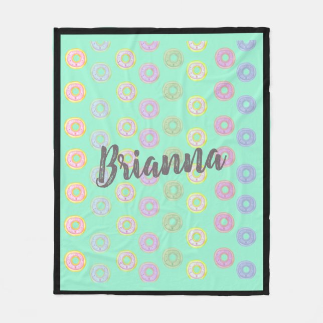 Mint Green Donut Custom Name Medium Fleece Blanket (Front)