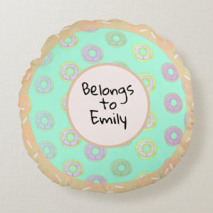 Mint Green Donut Touch Round Pillow