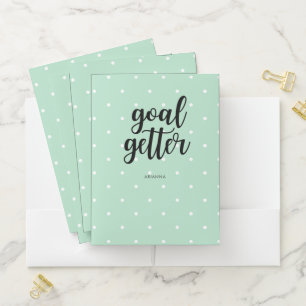 Mint Green Dots and Black Typography Goal Getter Pocket Folder