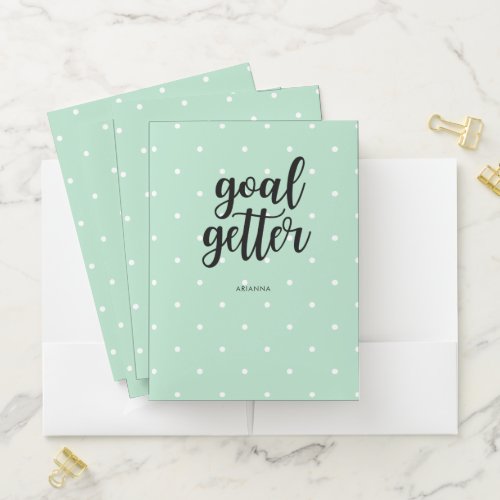 Mint Green Dots and Black Typography  Goal Getter Pocket Folder