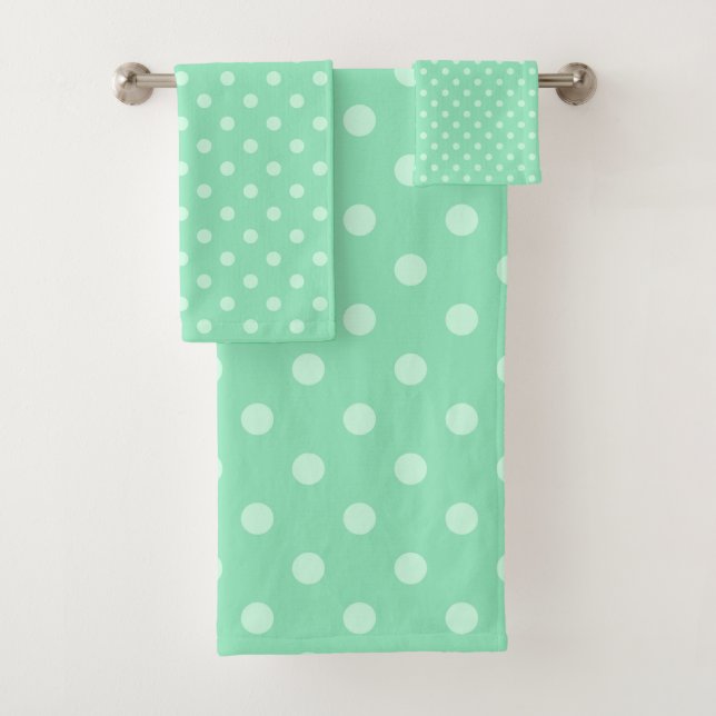 Mint Green Dotted Modern Elegant Template Trendy Bath Towel Set (Insitu)