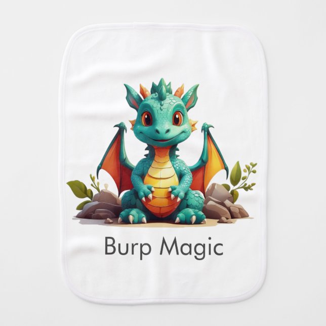 Mint Green Dragon Fantasy Magic Baby Burp Cloth (Front)