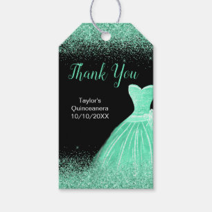 Mint Green Dress Faux Glitter Quinceanera Gift Tags