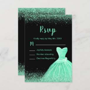 Mint Green Dress Faux Glitter Quinceanera RSVP Card