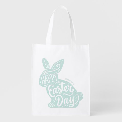 Mint Green Easter Bunny Personalized Egg Hunt  Grocery Bag