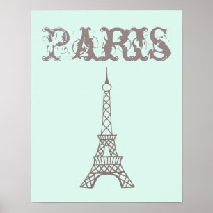 Mint Green Eiffel Tower Wall Art Poster Print