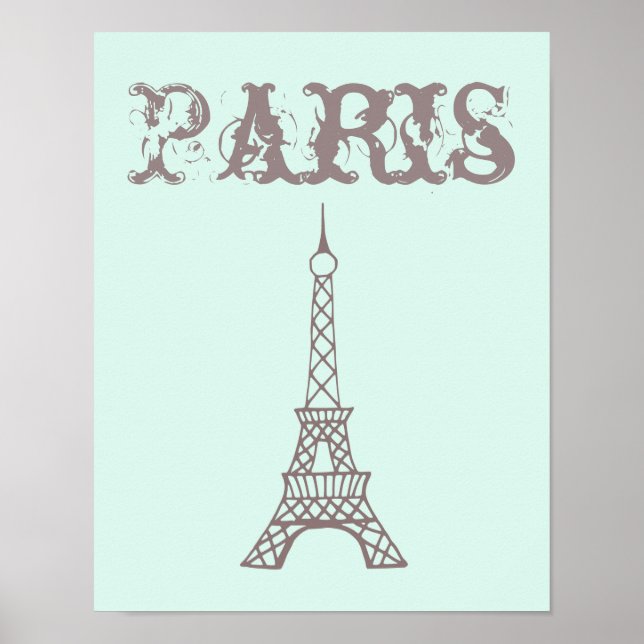 Mint Green Eiffel Tower Wall Art Poster Print (Front)