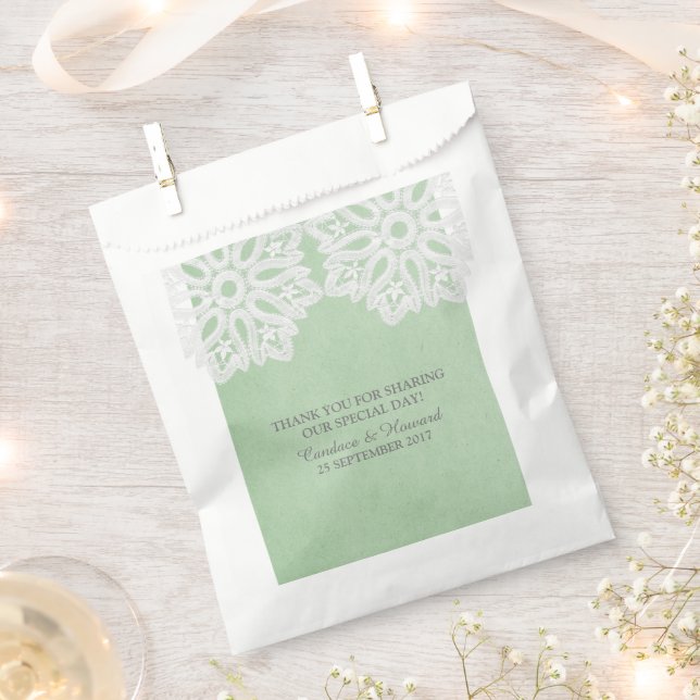 Mint Green Elegant Lace Favor Bags (Clipped)