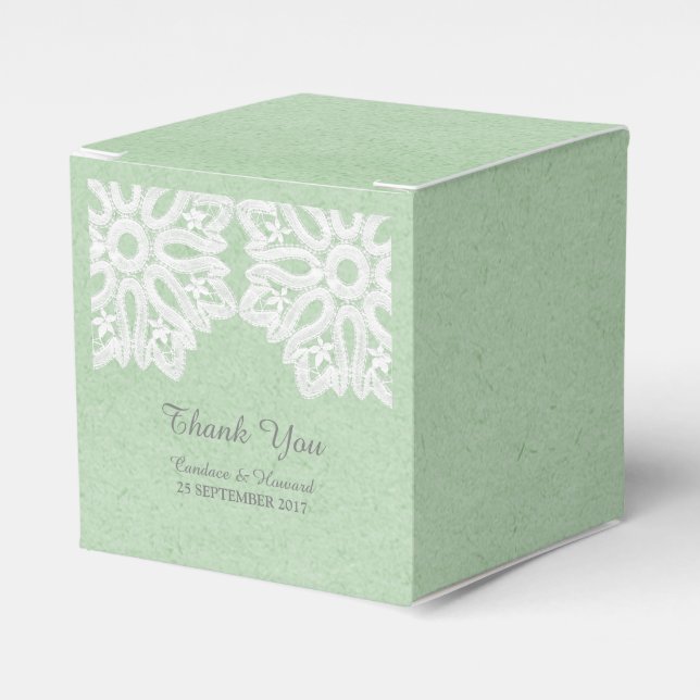 Mint Green Elegant Lace Favor Boxes (Front Side)
