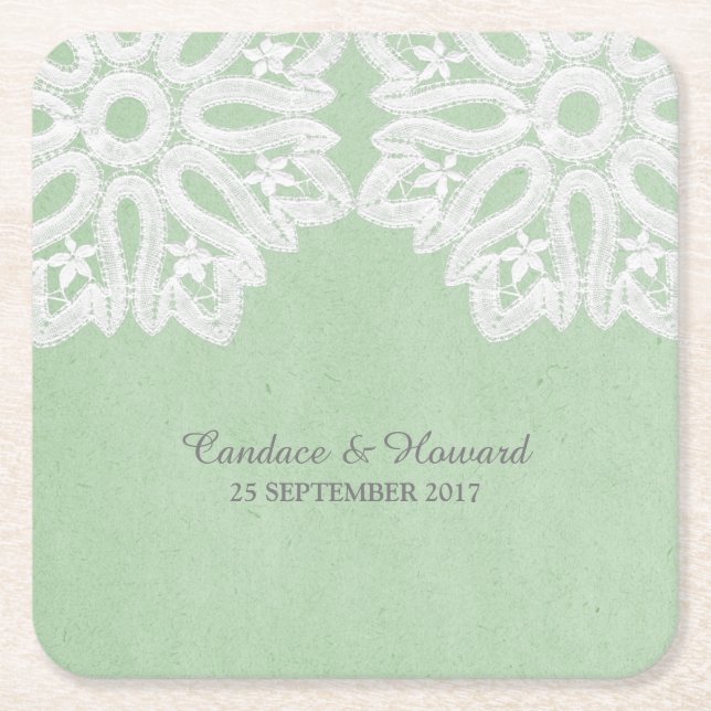 Mint Green Elegant Lace Paper Coasters (Front)