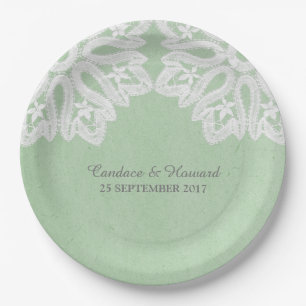 Mint Green Elegant Lace Paper Plates