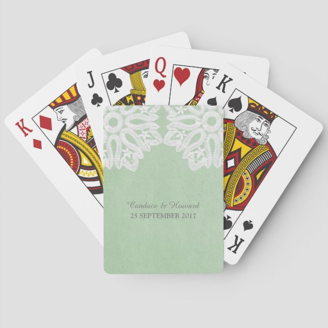 Mint Green Elegant Lace Playing Cards (Back)
