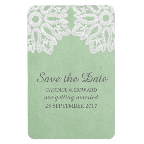 Mint Green Elegant Lace Save the Date Flexi Magnet