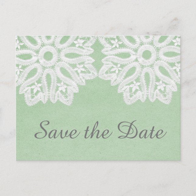 Mint Green Elegant Lace Save the Date Postcard (Front)