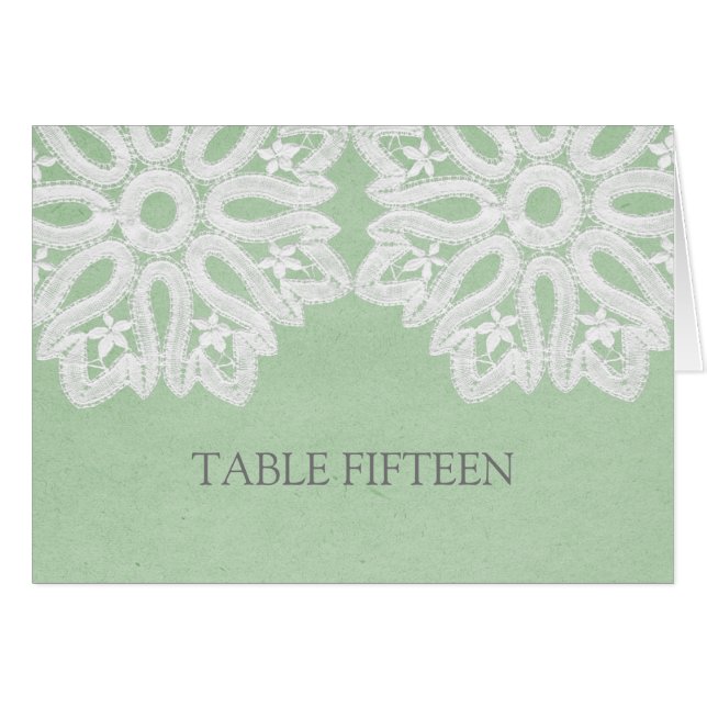 Mint Green Elegant Lace Table Number Card (Front Horizontal)