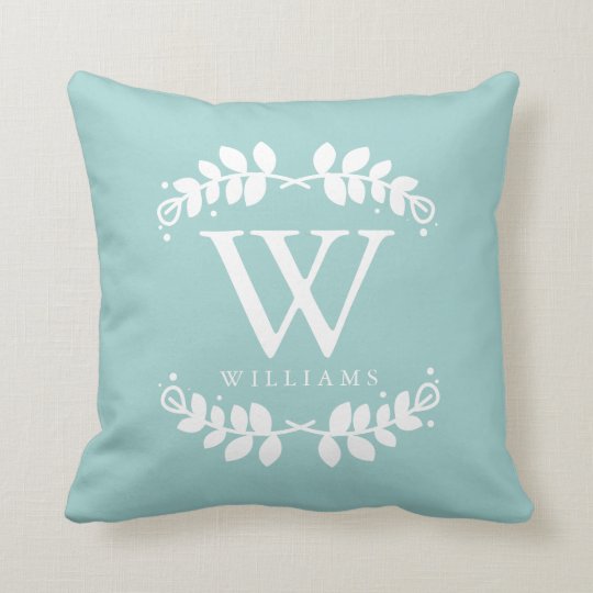 Mint Green Elegant Monogram Throw Pillow