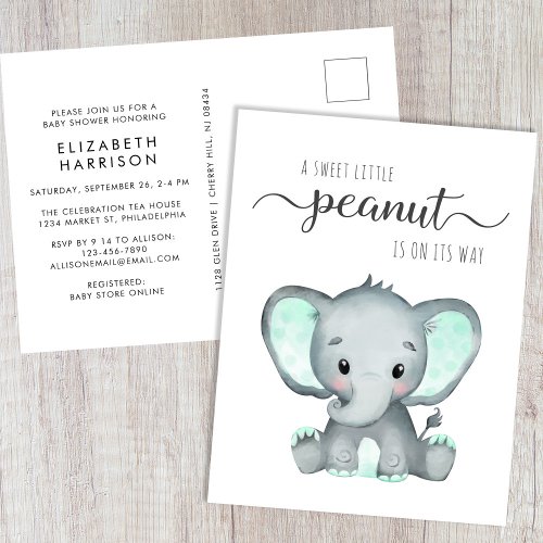 Mint Green Elephant Baby Shower Invitation Postcard