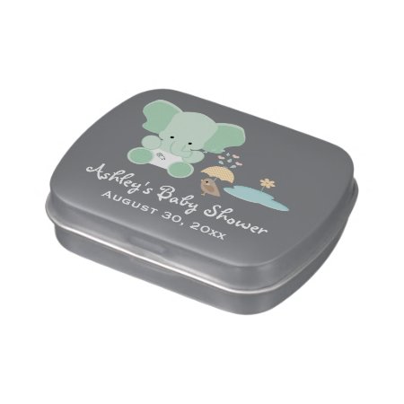 Mint Green Elephant Bird Baby Shower Favor Jelly Belly Candy Tin