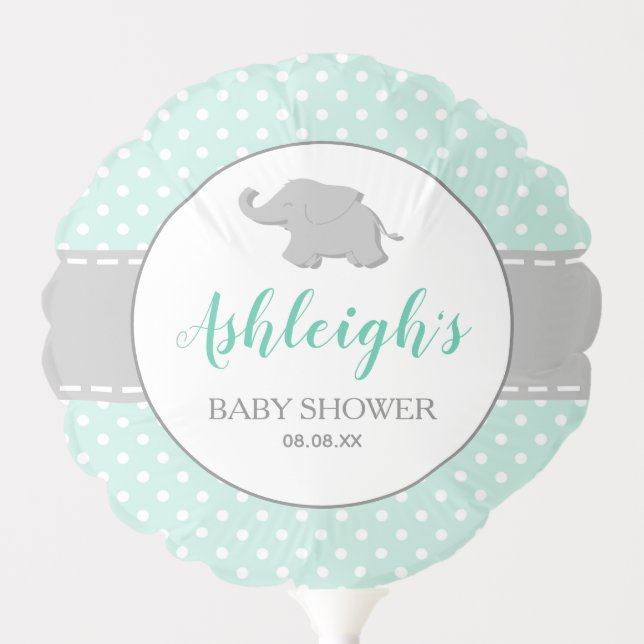 Mint Green Elephant Polka Dot Baby Shower Balloon (Front)
