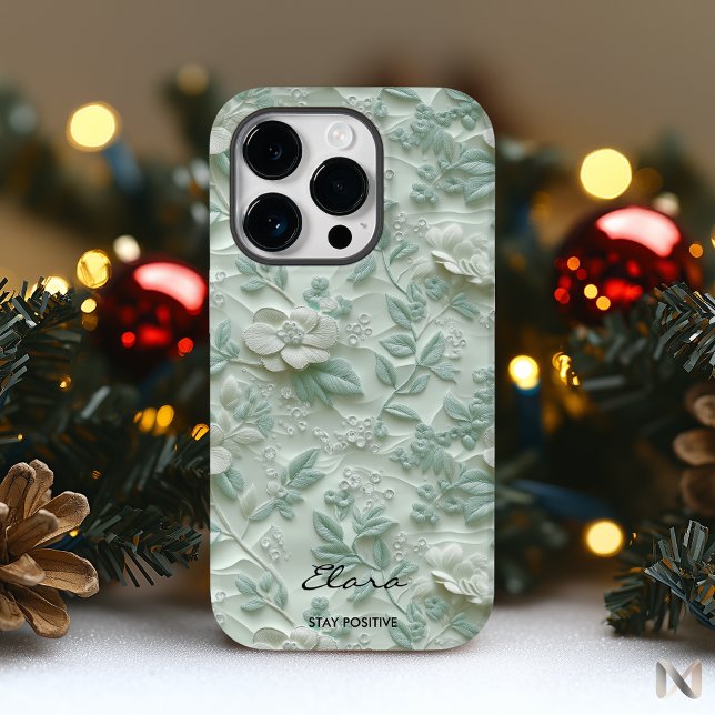 Mint Green Embossed Floral Serenity Case-Mate iPhone Case (Creator Uploaded)