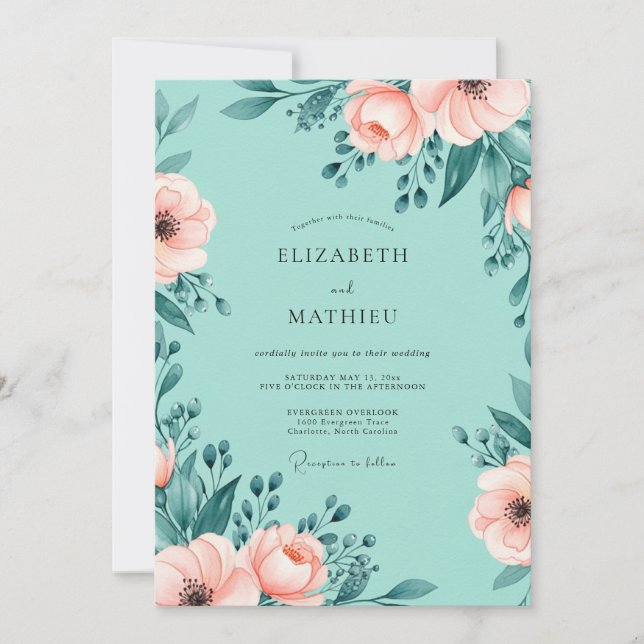 Mint Green Ethereal Floral Wedding Invitation (Front)
