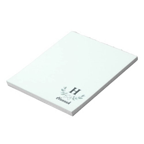 Mint Green Eucalyptus Leaf Monogrammed Notepad