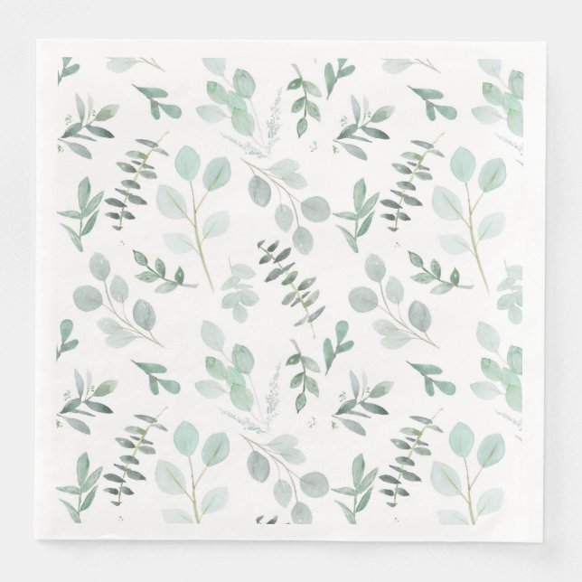 Mint Green Eucalyptus Watercolor Paper Napkin (Front)