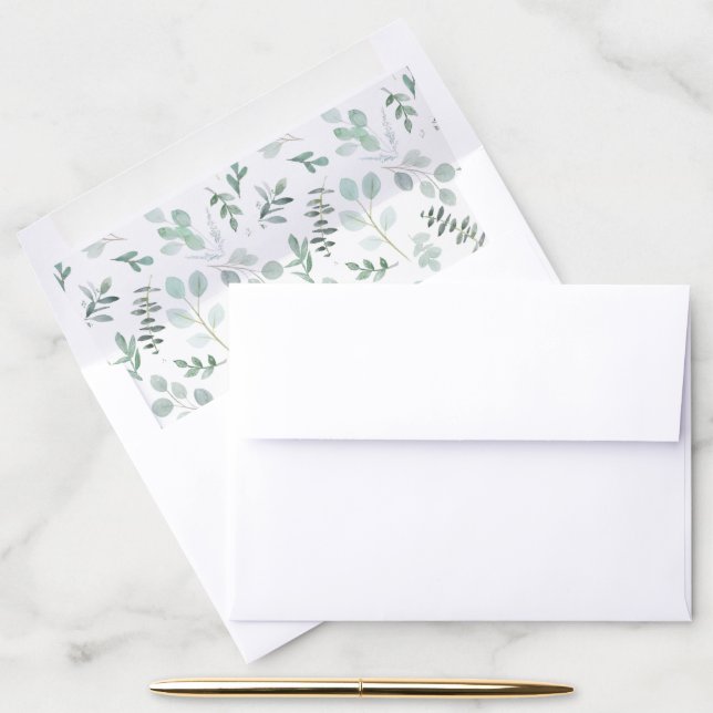 Mint Green Eucalyptus Wedding Envelope Liner (Desk)
