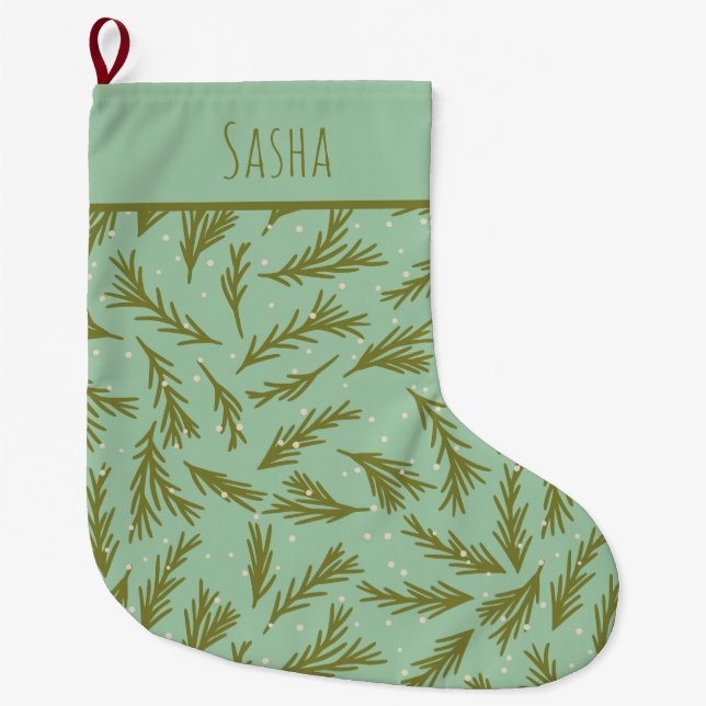 Mint Green Evergreen Personalized Christmas Large Christmas Stocking (Front)