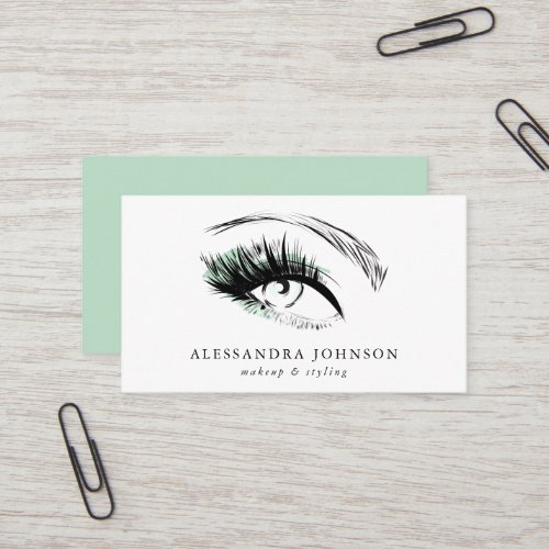 Mint Green Eye Sketch Modern Makeup Artist Business Card