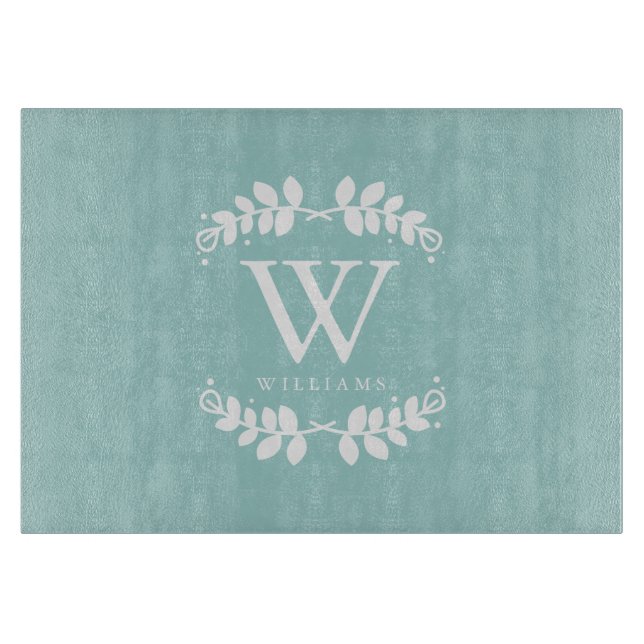 Mint Green Family Monogram Cutting Board (Front)