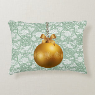 Mint Green Faux Floral Lace Gold Ornament Decorative Pillow