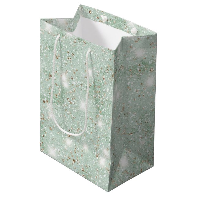Mint Green Faux Glitter Birthday Medium Gift Bag (Front Angled)