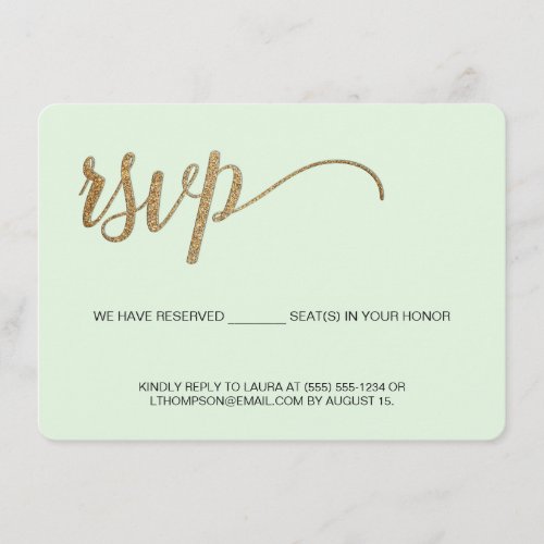 Mint green faux gold Reserved seat RSVP no mailing Enclosure Card