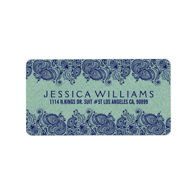 Mint-Green Faux Line Blue Paisley Lace Label (Front)