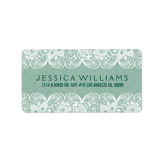 Mint-Green Faux Line White Floral Lace Label (Front)
