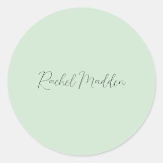 Mint Green Feminine Minimalist Script Custom Name Classic Round Sticker