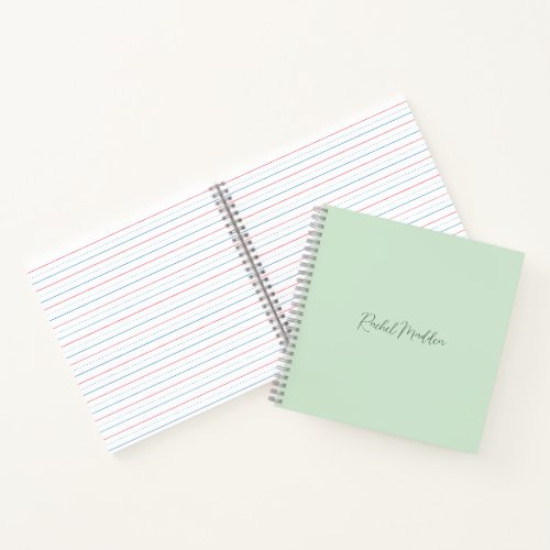 Mint Green Feminine Minimalist Script Custom Name Notebook