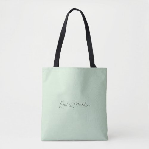 Mint Green Feminine Minimalist Script Custom Name Tote Bag