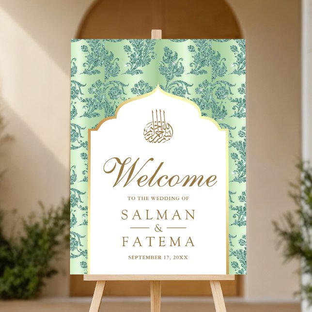 Mint Green Filigree Muslim Wedding Welcome Sign (Creator Uploaded)